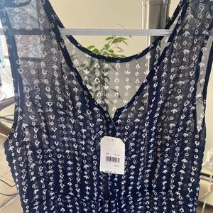 Navy Sleeveless Printed Sheer summer dress